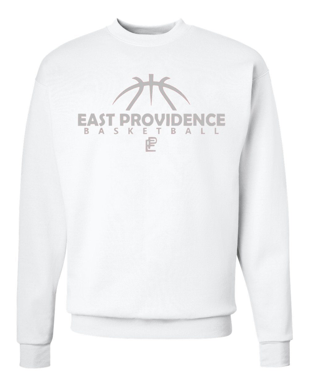 East Providence Basketball White Crew Sweatshirt Grey Print