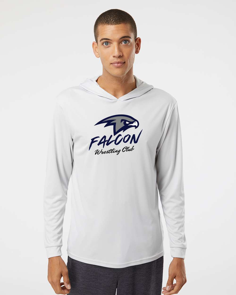 Falcon Wrestling Crew Long Sleeve Performance Hoodie Shirt Aluminum Grey