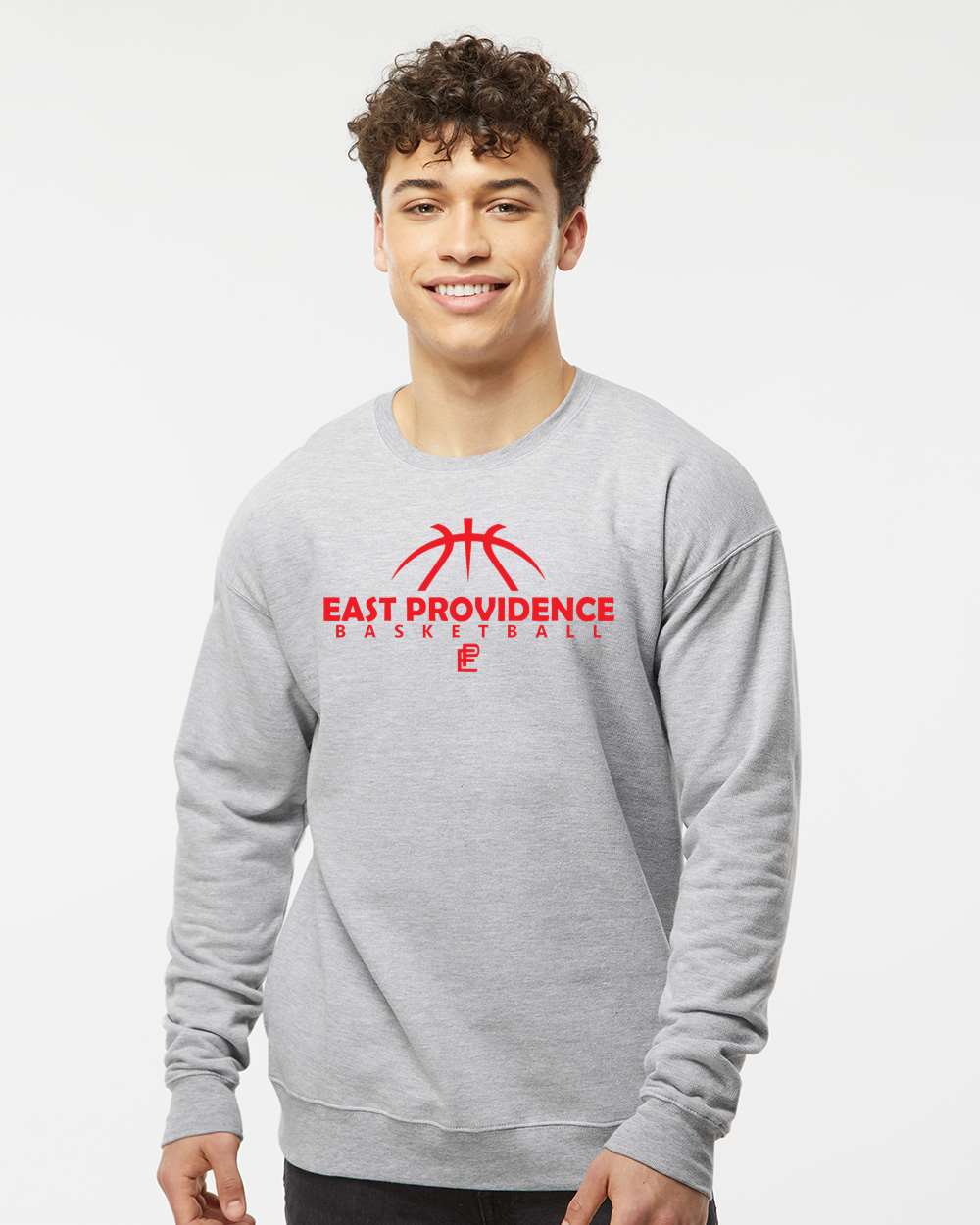 East Providence Basketball Grey Crew Sweatshirt Red Print
