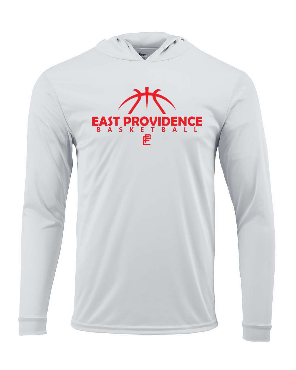 East Providence Basketball Heather White Performance Hooded Tee Red Print