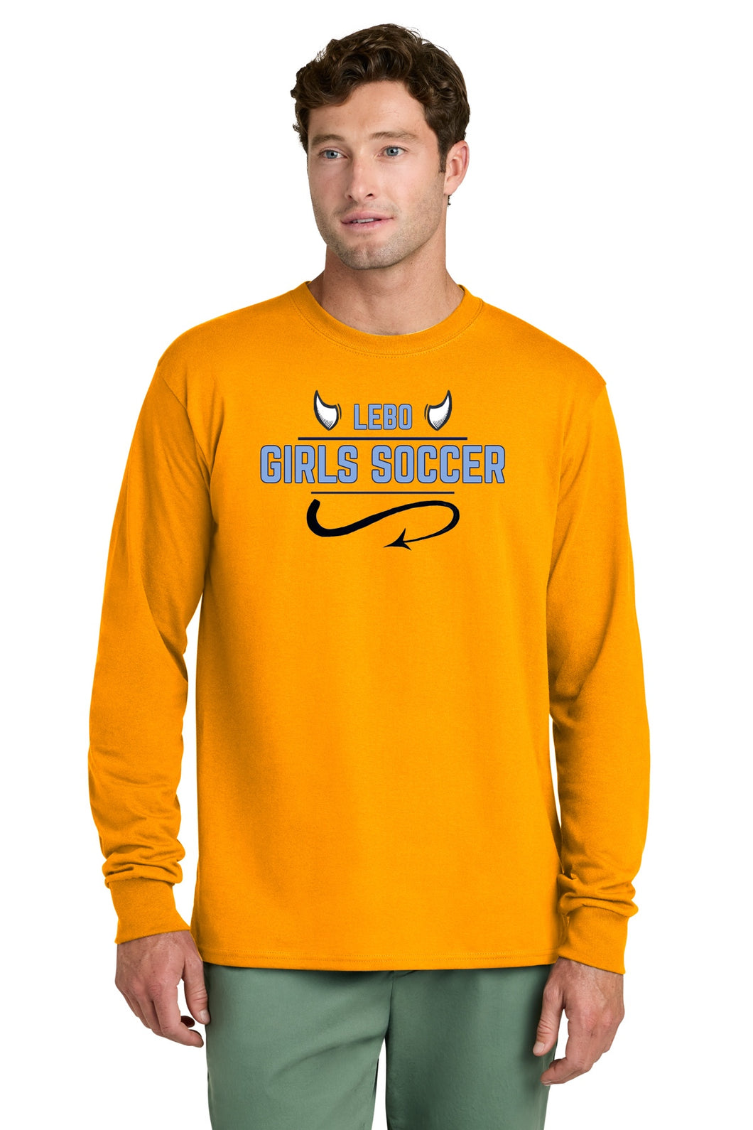 Lebo Soccer Gold Long Sleeve Tee Girls Soccer Horns