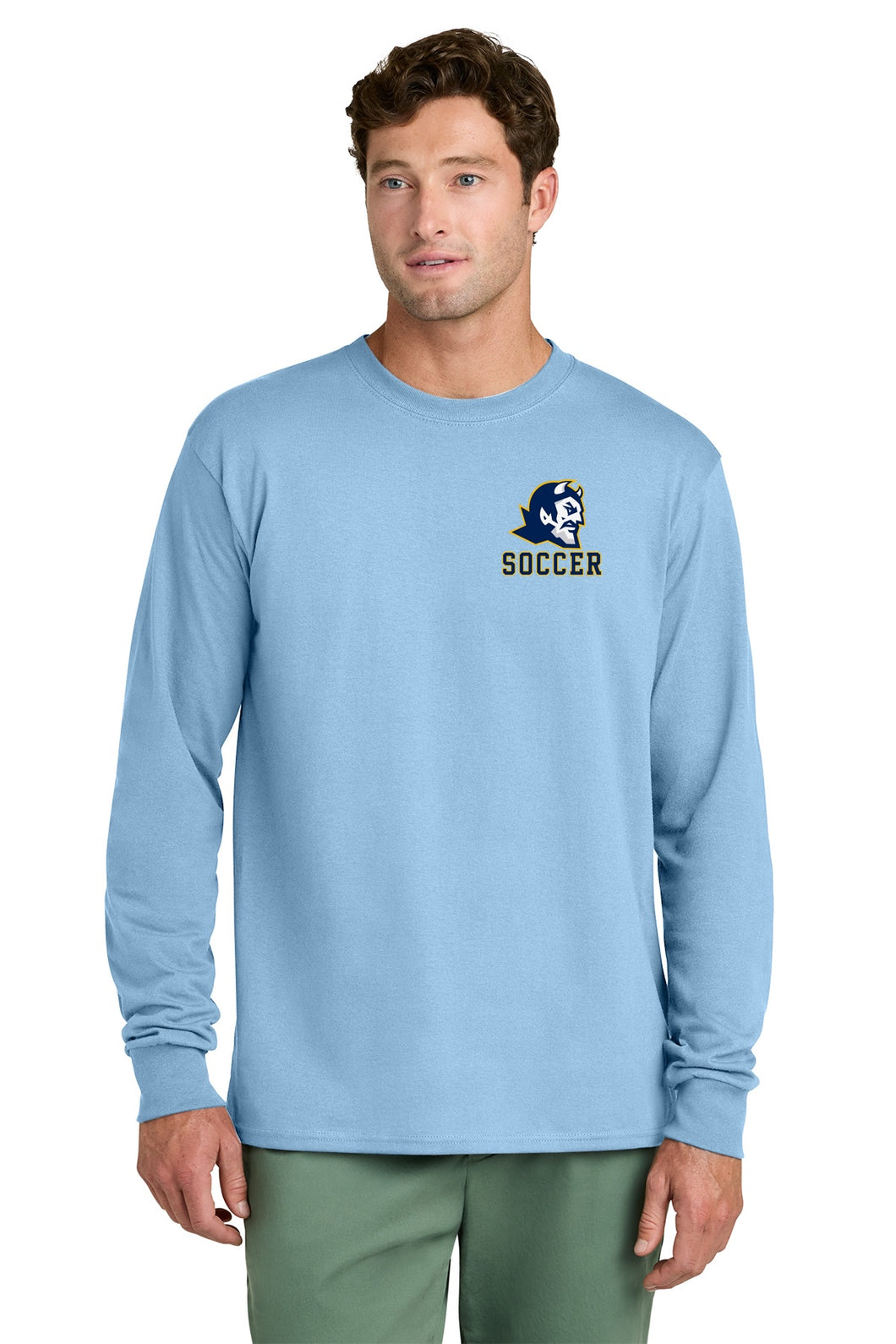 Lebo Soccer Baby Blue Long Sleeve Tee Girls Soccer Head