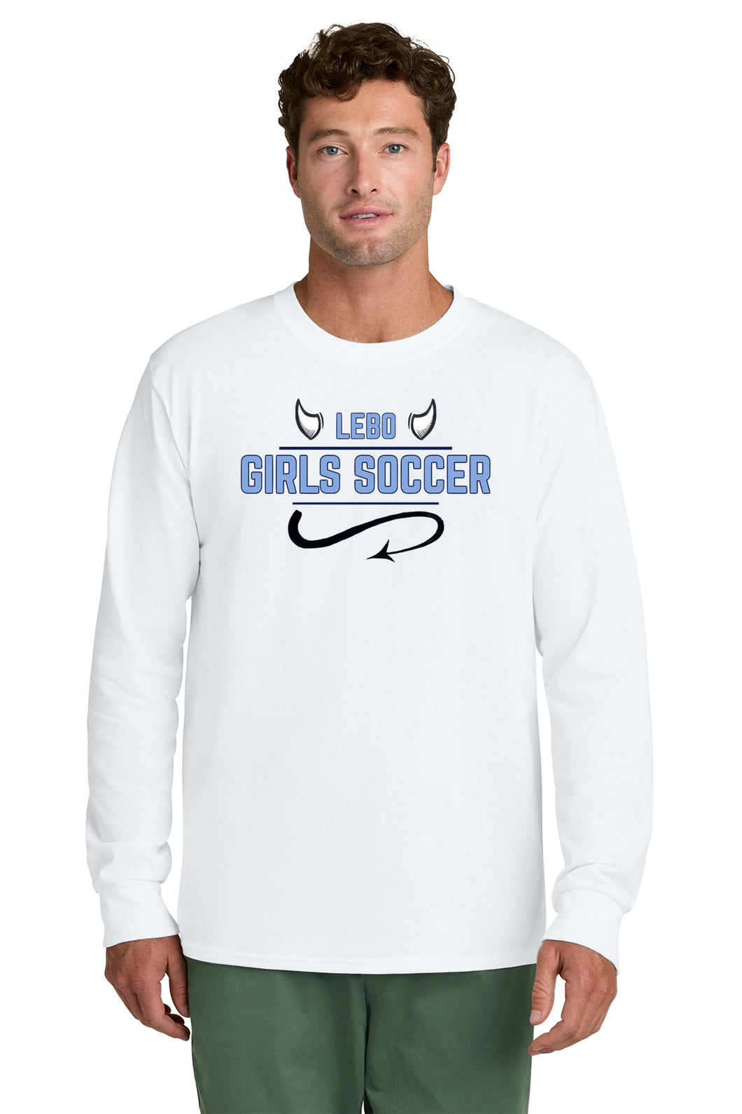 Lebo Soccer White Long Sleeve Tee Girls Soccer Horns