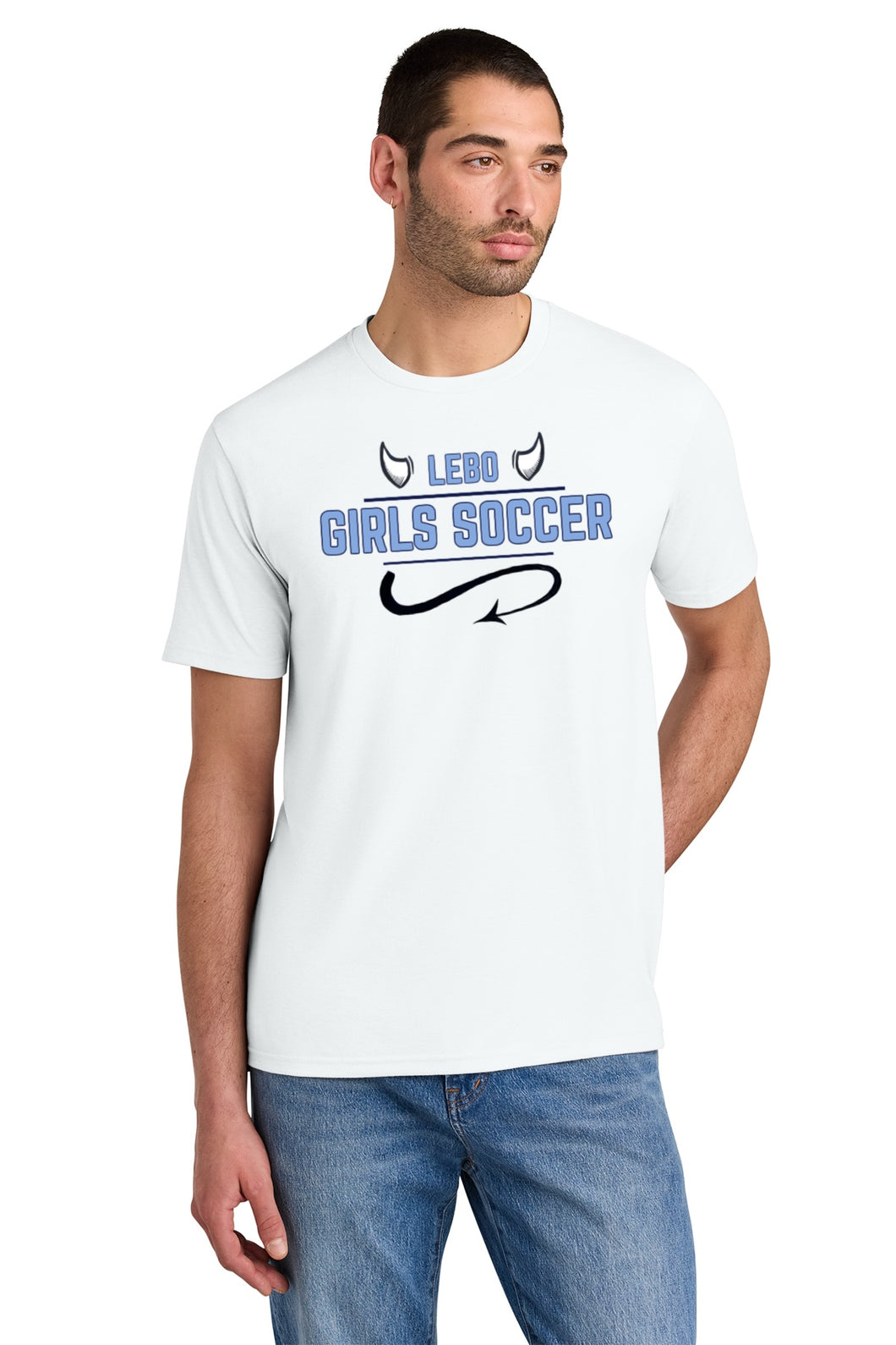 Lebo Soccer White Prmium Tee Girls Soccer Horns