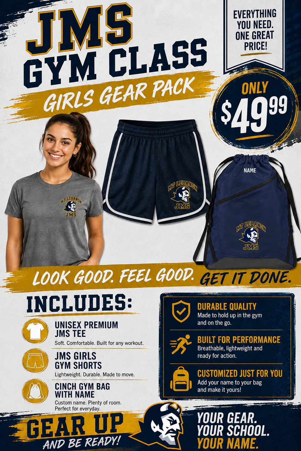 JMS GYM Class Pack-GIRLS (Bag, Shirt, Shorts)
