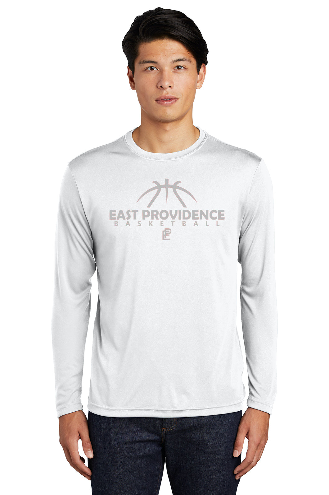 East Providence Basketball Heather White Performance Long Sleeve Grey Print