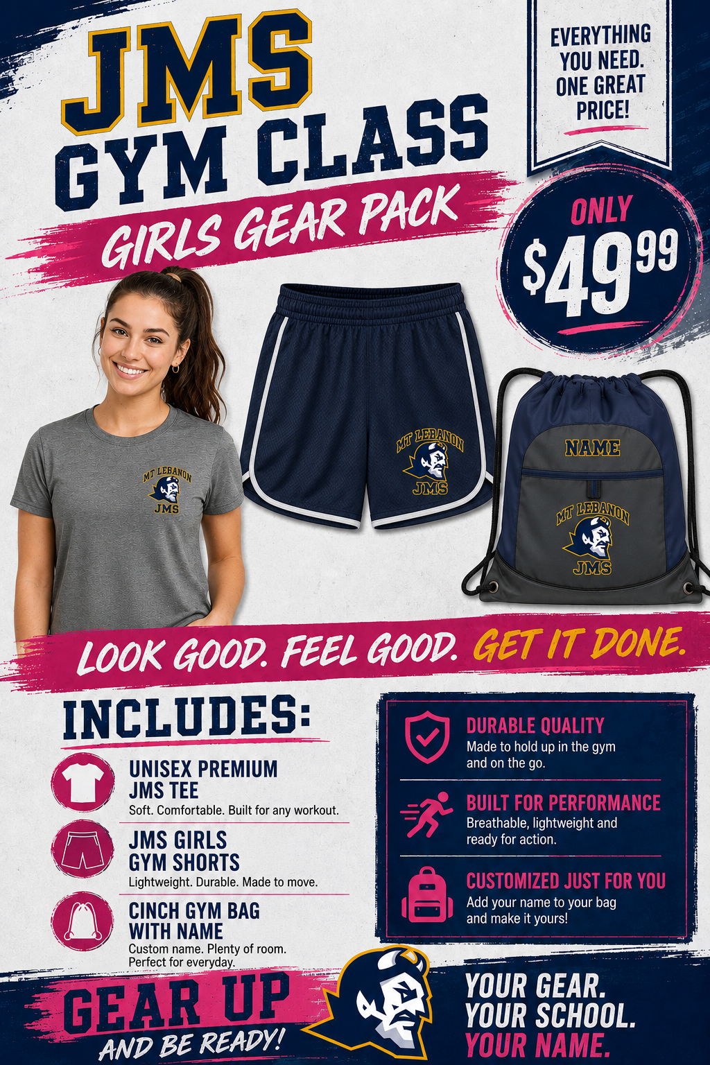 JMS GYM Class Pack-GIRLS (Bag, Shirt, Shorts)