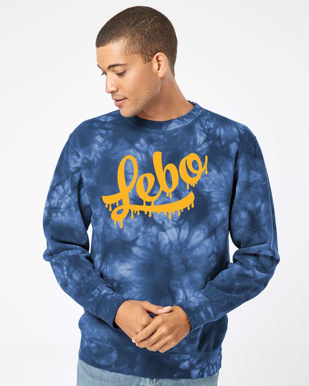 Tie Dye Blue DRIP Logo Crew Sweatshirt (Mellon Spirit Shop)