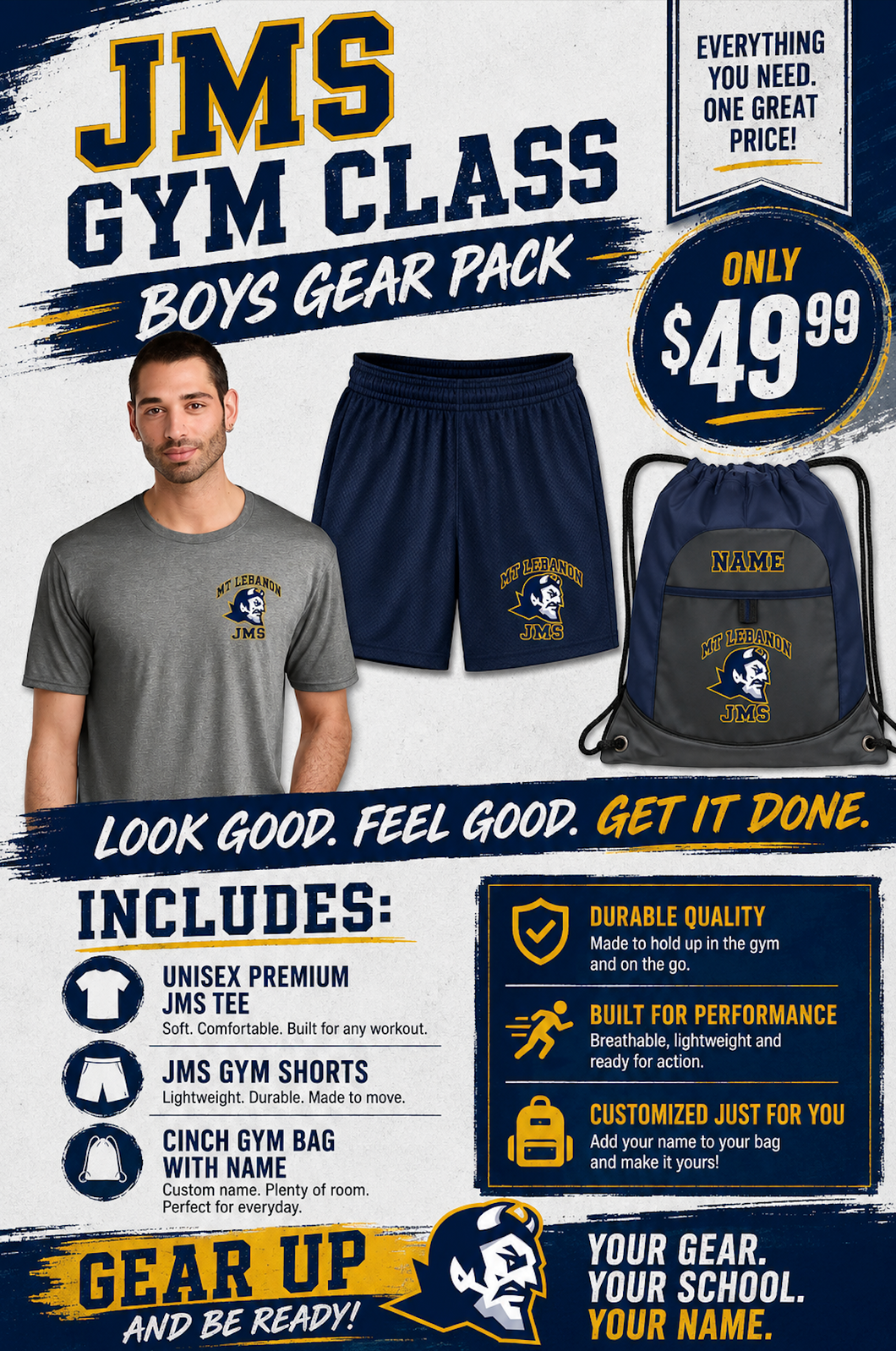 JMS GYM Class Pack-BOYS (Bag, Shirt, Shorts)