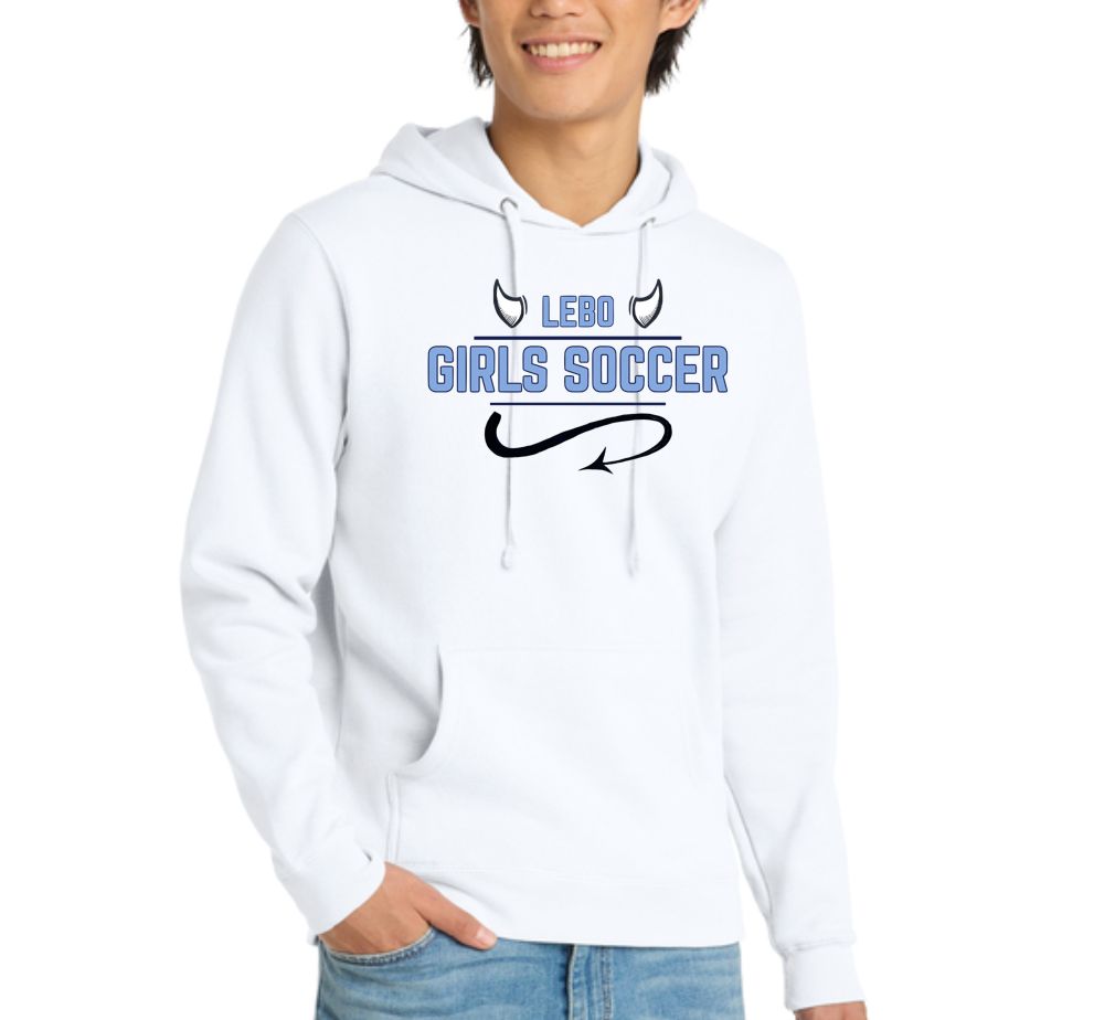 Lebo Soccer White Hoodie Girls Soccer Horns