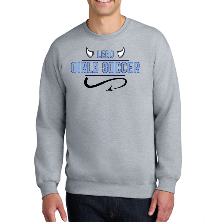 Lebo Soccer Grey Crew Sweatshirt Girls Soccer Horns