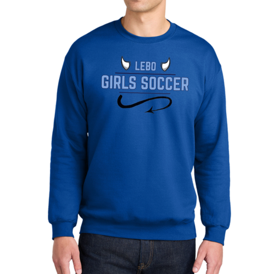 Lebo Soccer Royal Crew Sweatshirt Girls Soccer Horns