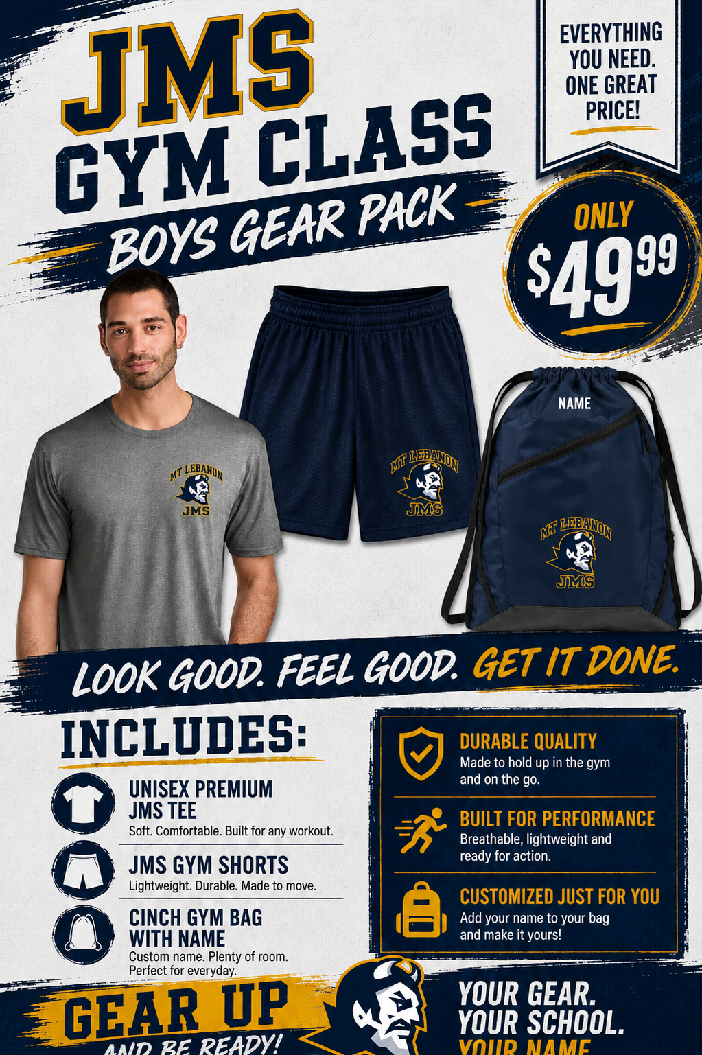 JMS GYM Class Pack-BOYS (Bag, Shirt, Shorts)